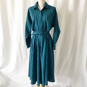 Vintage stripe belted pocket shirt dress size M
